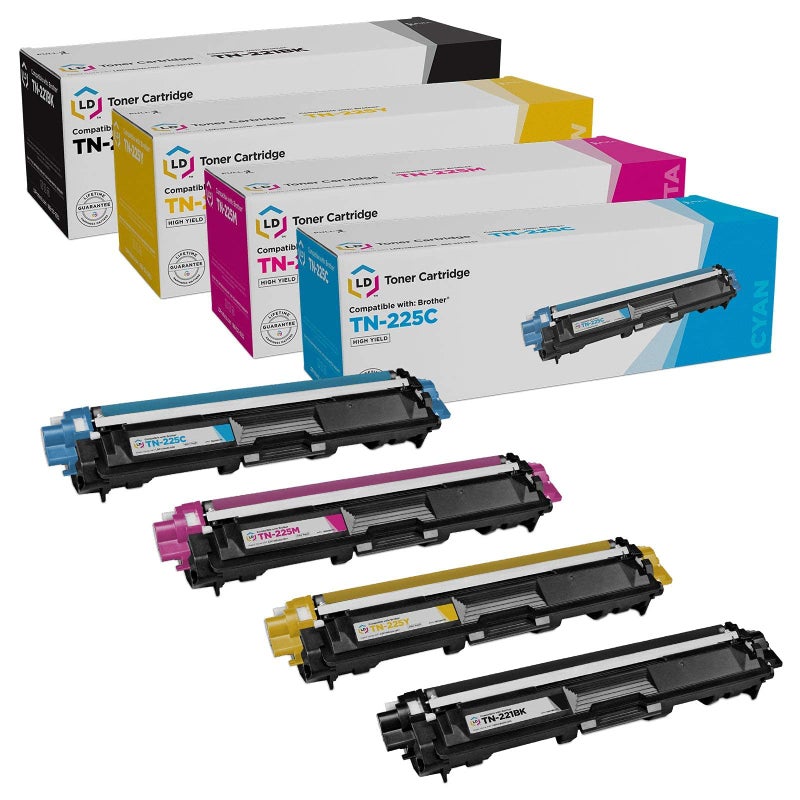 LD Compatible Toner Cartridge Replacements for Brother TN221 & TN225 High Yield (1 Black, 1 Cyan, 1 Magenta, 1 Yellow, 4-Pack) Compatible with Brother MFC-9130CW DCP- 9020CDN - Image 1